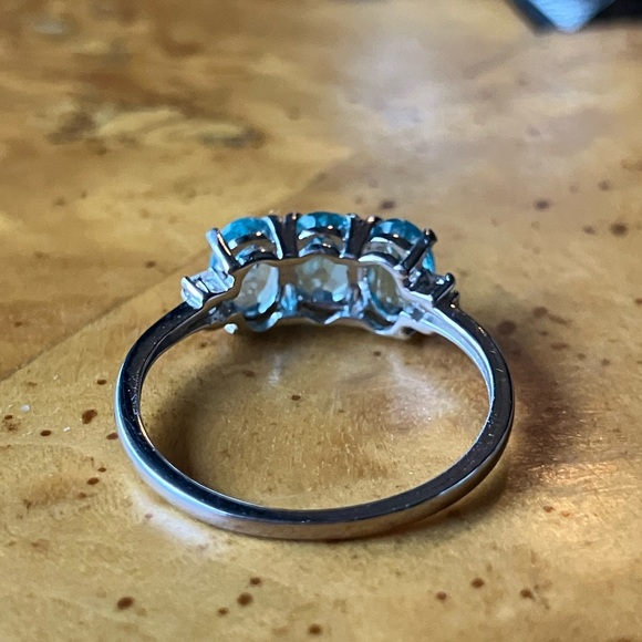 Genuine Apatite White Diamond Sterling Silver Ring Size 6 - Picture 5 of 9